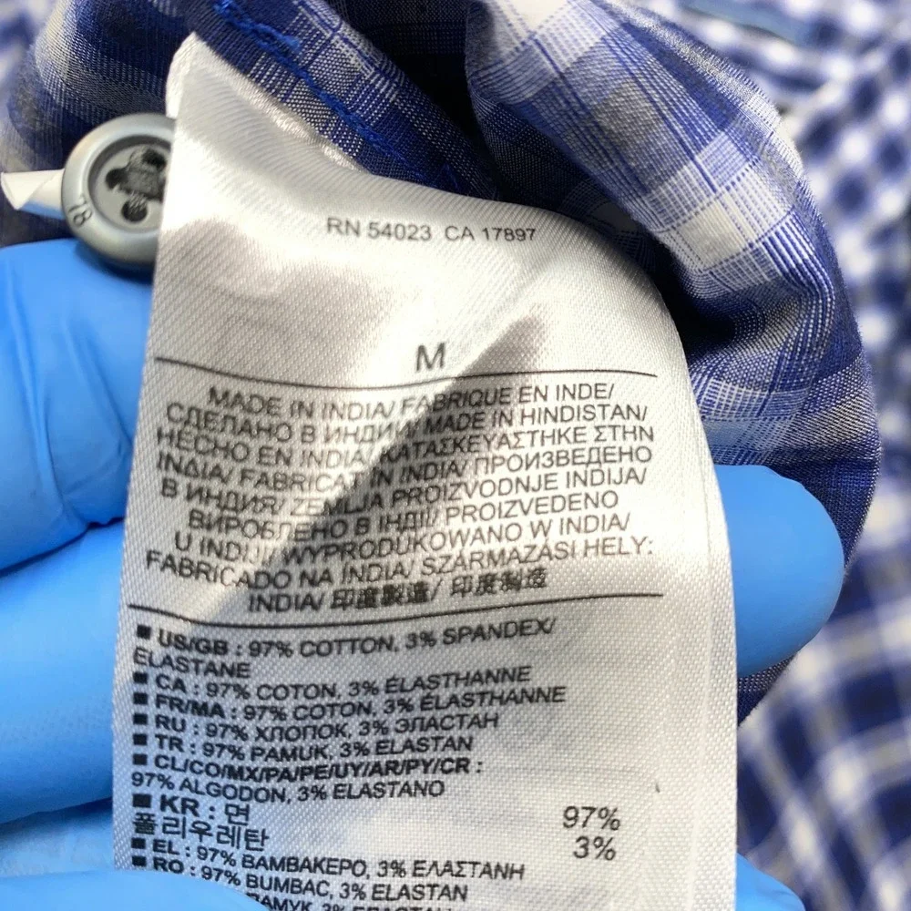 Banana Republic Shirt‎ Mens M Blue Plaid Long Sleeve Pearl Snap Slim Fit Western